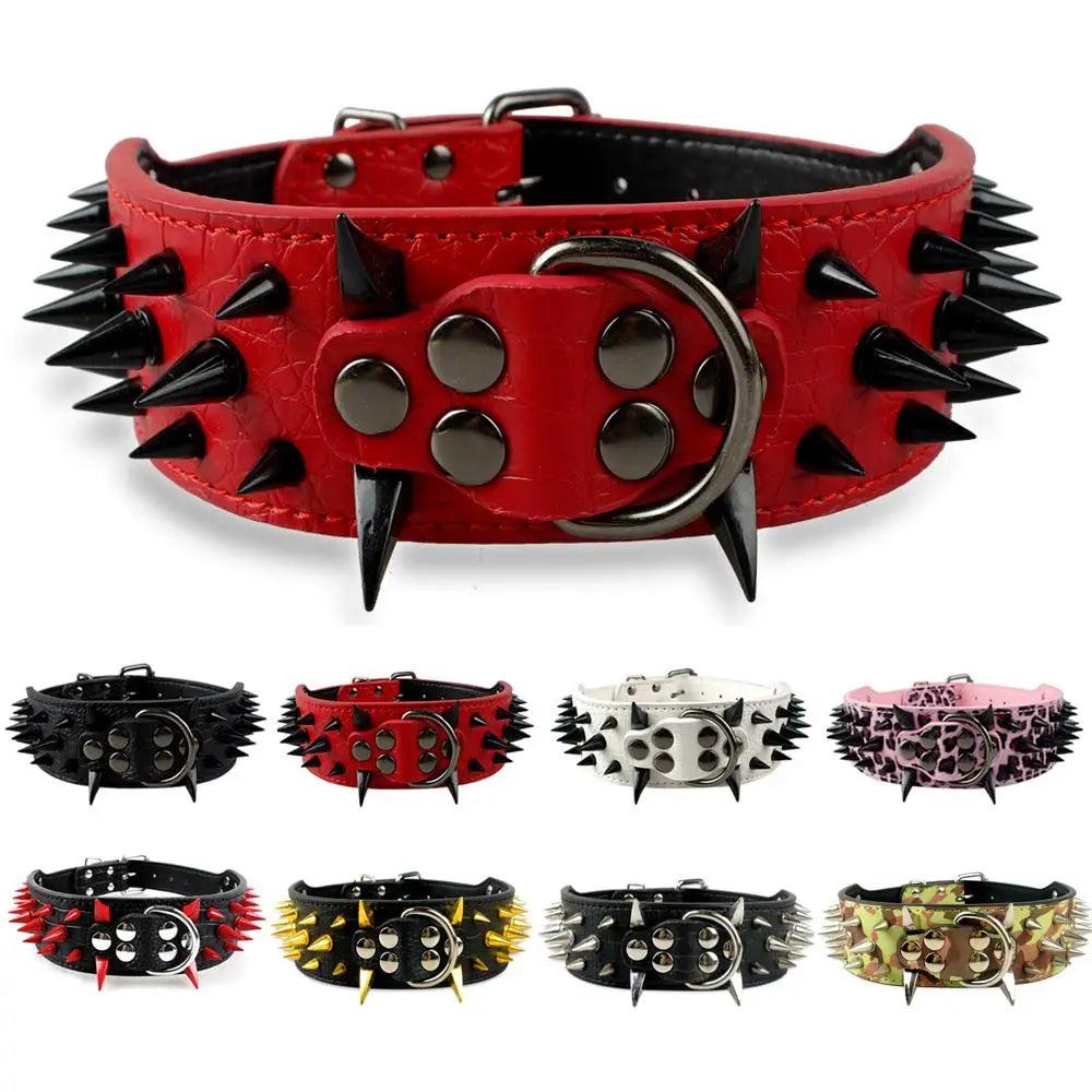 Spiked Studded Leather Dog Collars - Weird Wembley's Leashes & Collars 