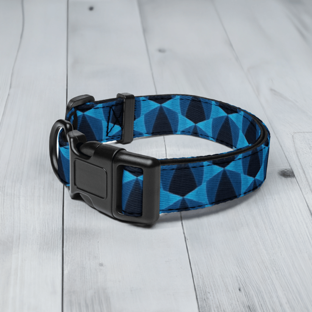 Blue Geomitric Dog Collar Ships Free - Weird Wembley's Leashes & Collars 