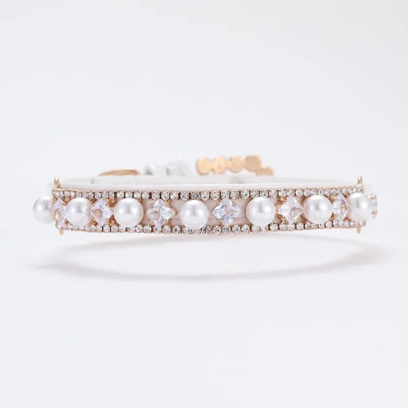 Pearl and Crystal Rhinestone Cat Collar - Weird Wembley's Leashes & Collars 