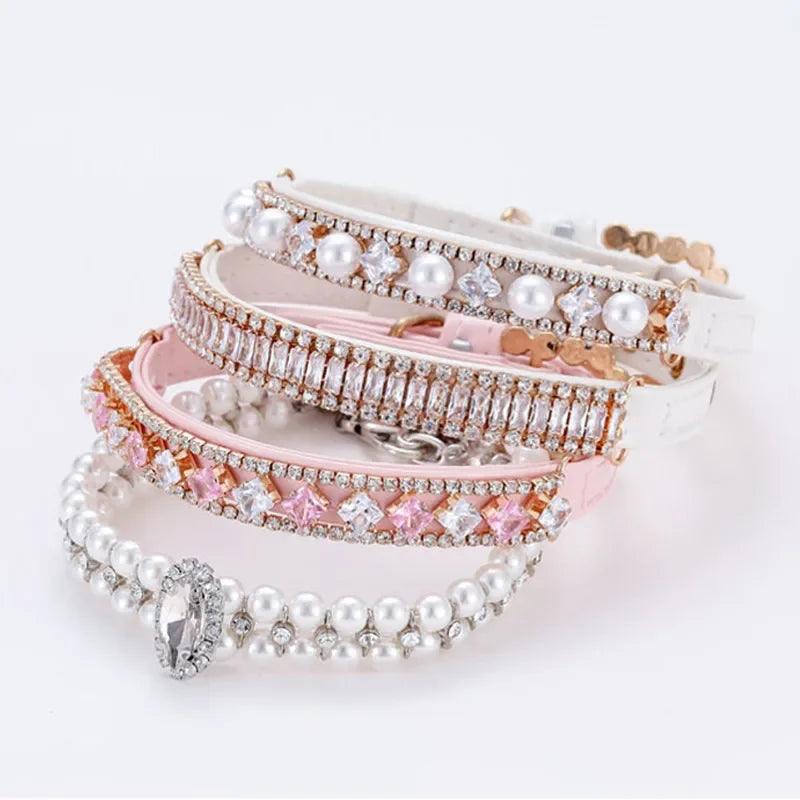 Pearl and Crystal Rhinestone Cat Collar - Weird Wembley's Leashes & Collars 