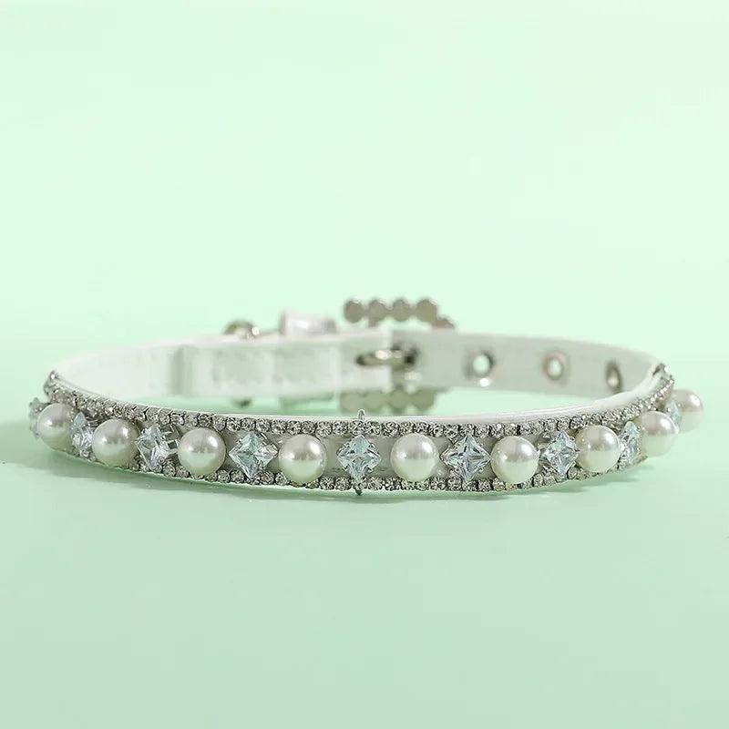 Pearl and Crystal Rhinestone Cat Collar - Weird Wembley's Leashes & Collars 