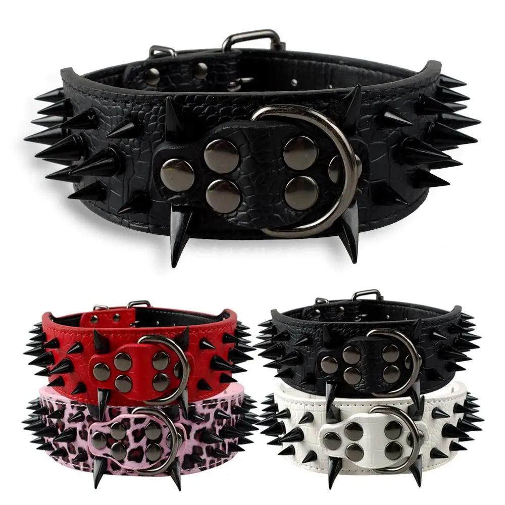 Spiked Studded Leather Dog Collars - Weird Wembley's Leashes & Collars 