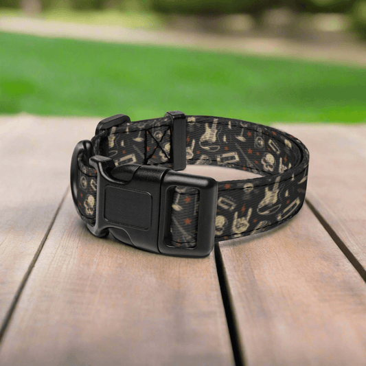 Rock-Themed Adjustable Dog Collar with Secure Buckle Ships Free - Weird Wembley's Leashes & Collars 