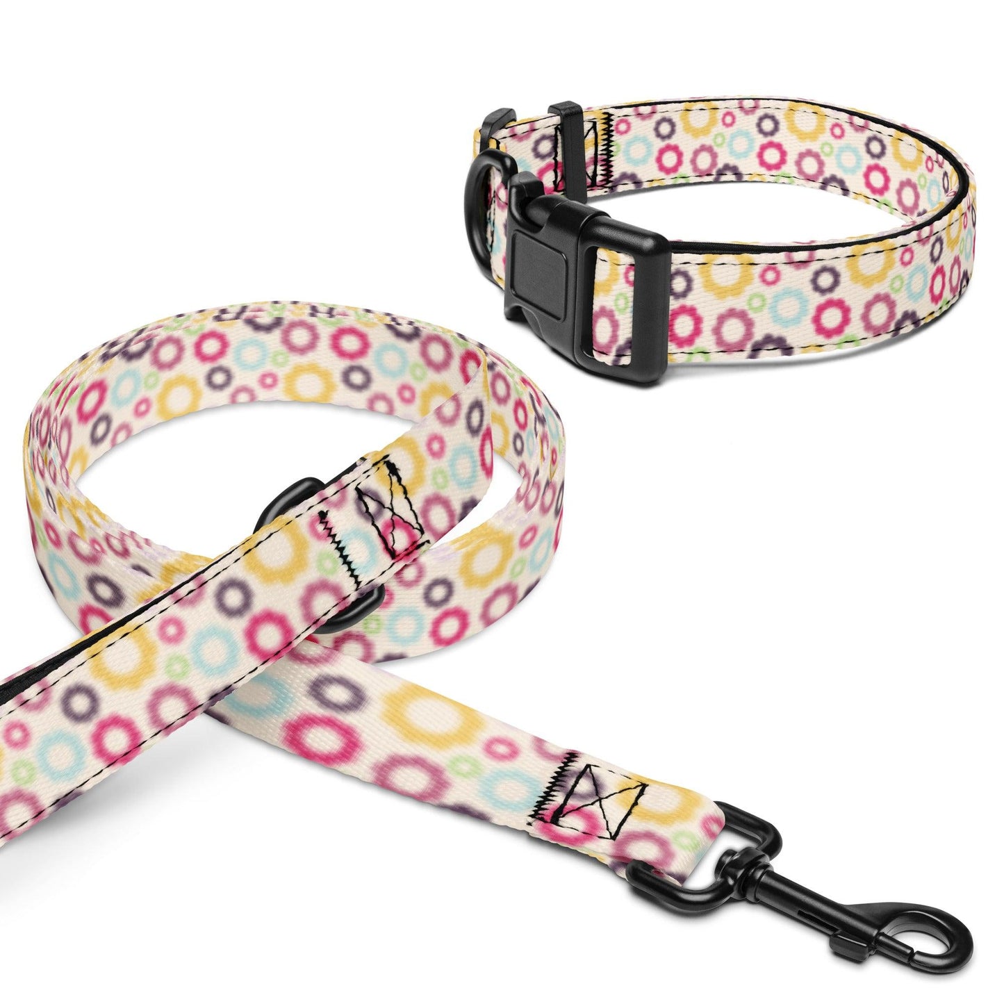 Colorful Circular Pattern Pet Collar and Leash Set - Weird Wembley's Leashes & Collars 