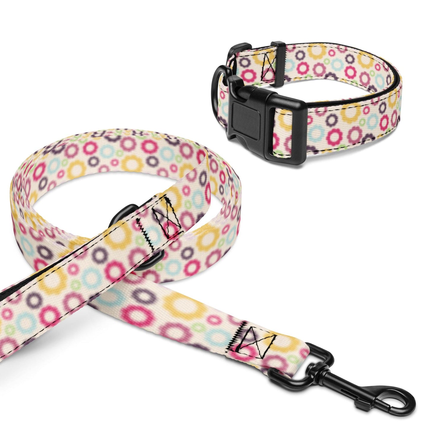 Colorful Circular Pattern Pet Collar and Leash Set - Weird Wembley's Leashes & Collars 