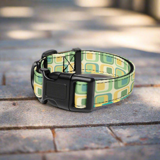 Dog Collar with Green and Yellow Squares Ships Free - Weird Wembley's Leashes & Collars 