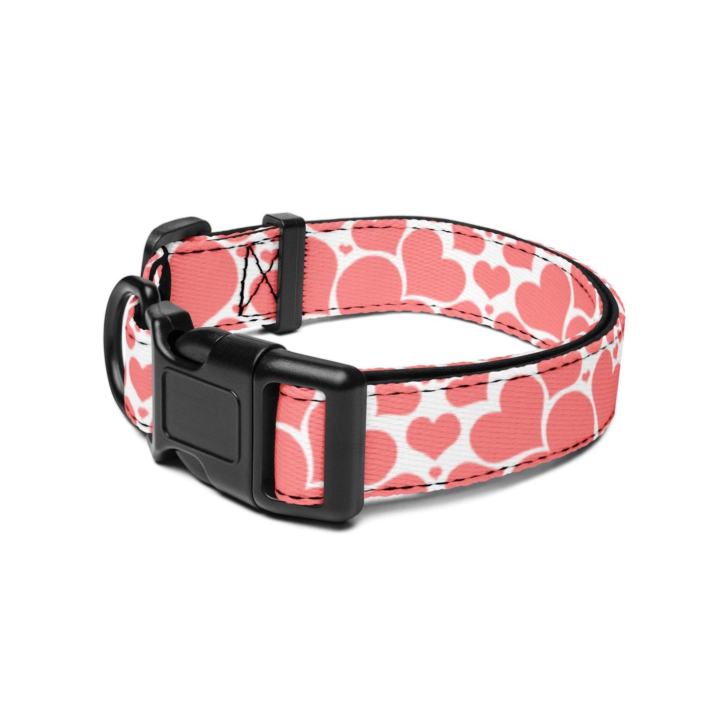 Pink Hearts on White Background Dog collar Ships Free - Weird Wembley's Leashes & Collars 