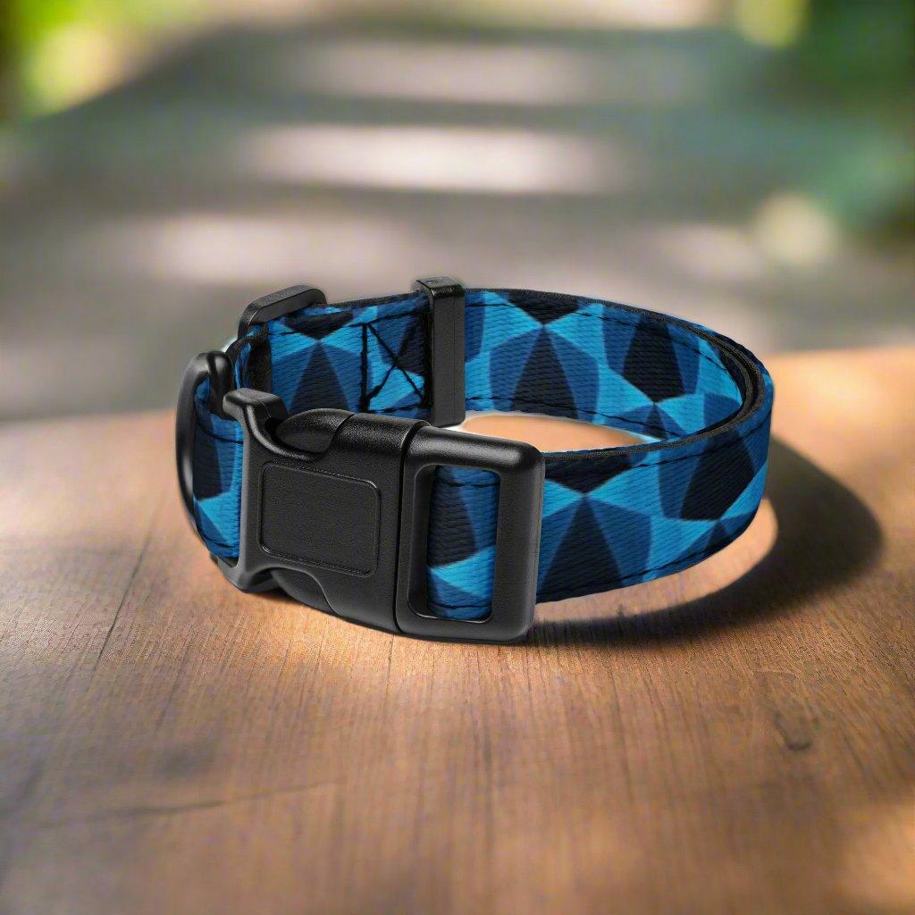 Blue Geomitric Dog Collar Ships Free - Weird Wembley's Leashes & Collars 