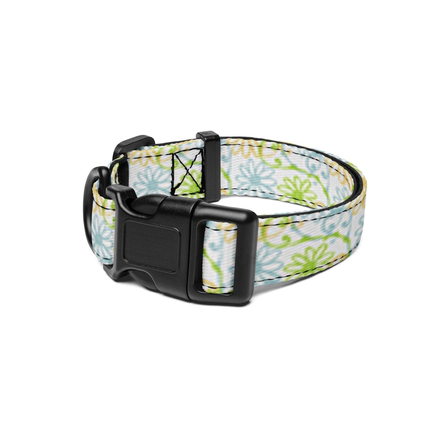 Dog collar Blue and Green Flowers on White Background Ships Free - Weird Wembley's Leashes & Collars 