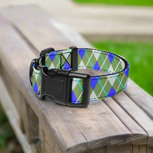 Stylish Argyle Pattern Dog Collar with Secure Buckle Ships Free - Weird Wembley's Leashes & Collars 